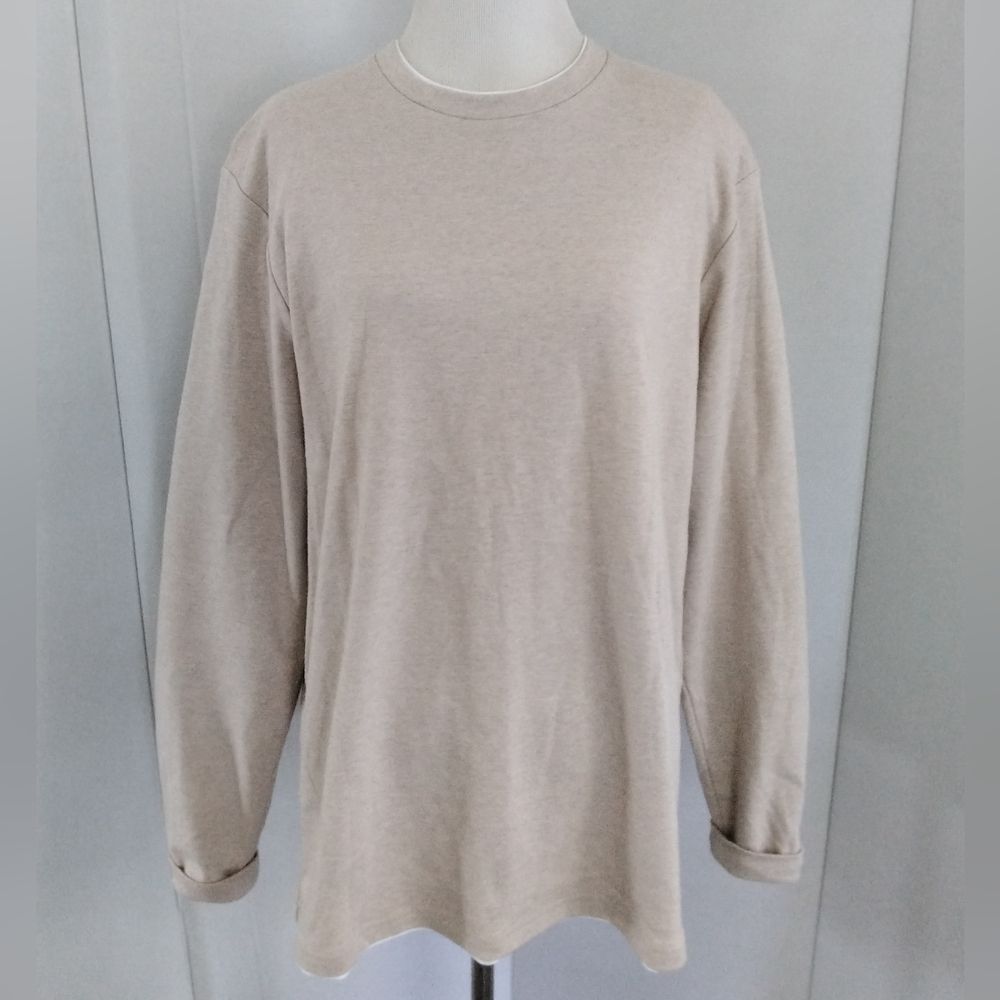 Denim & Flower Beige Long-Sleeve Beige Knit Long Sleeve Crewneck Shirt Sz L